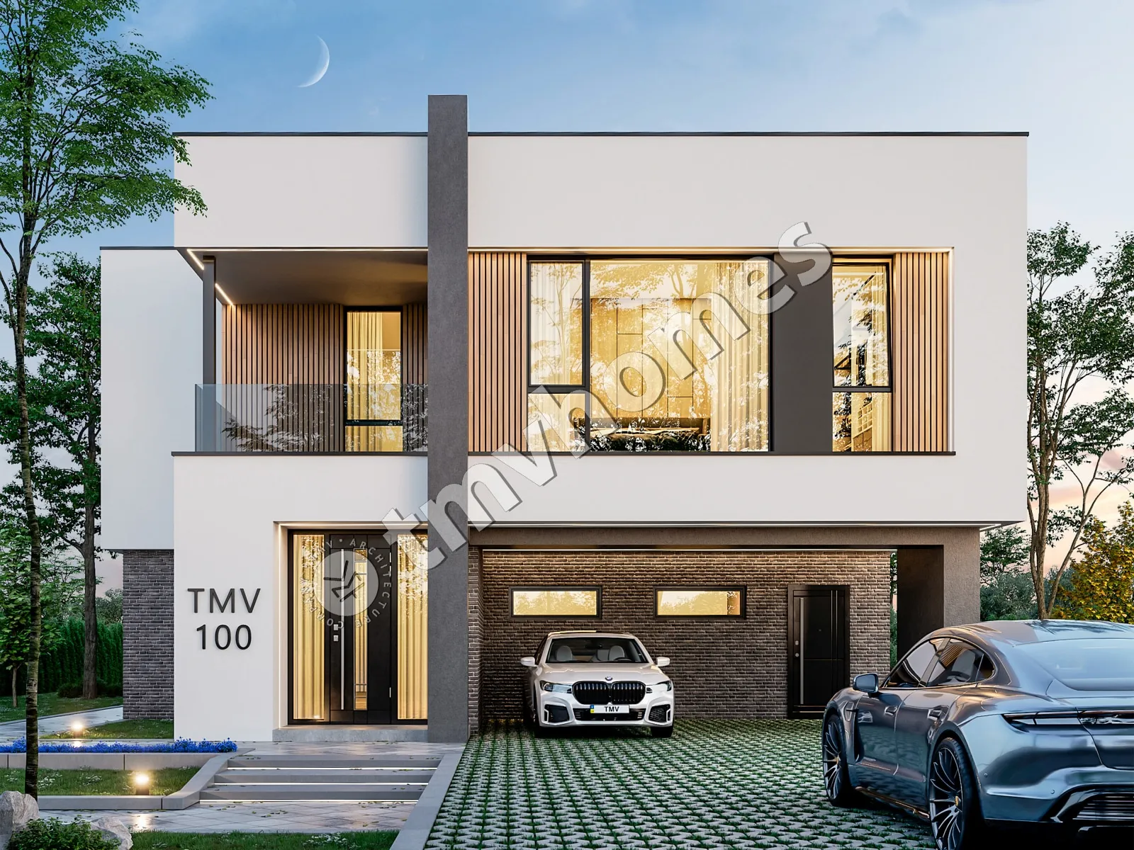 Proiect de casa cu etaj 252 m²: 3 Dormitoare, Birou, 3 Bai, Bucatarie deschisa, fara Garaj