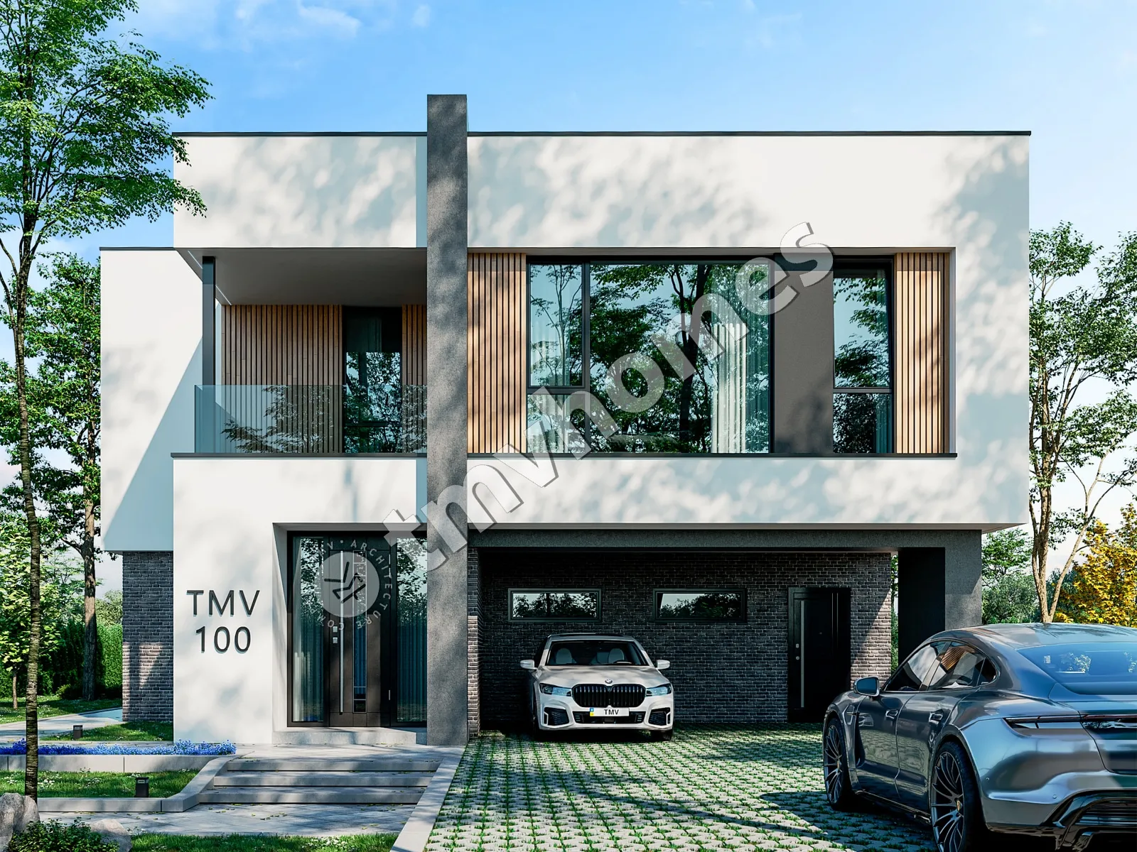 Proiect de casa cu etaj 252 m²: 3 Dormitoare, Birou, 3 Bai, Bucatarie deschisa, fara Garaj
