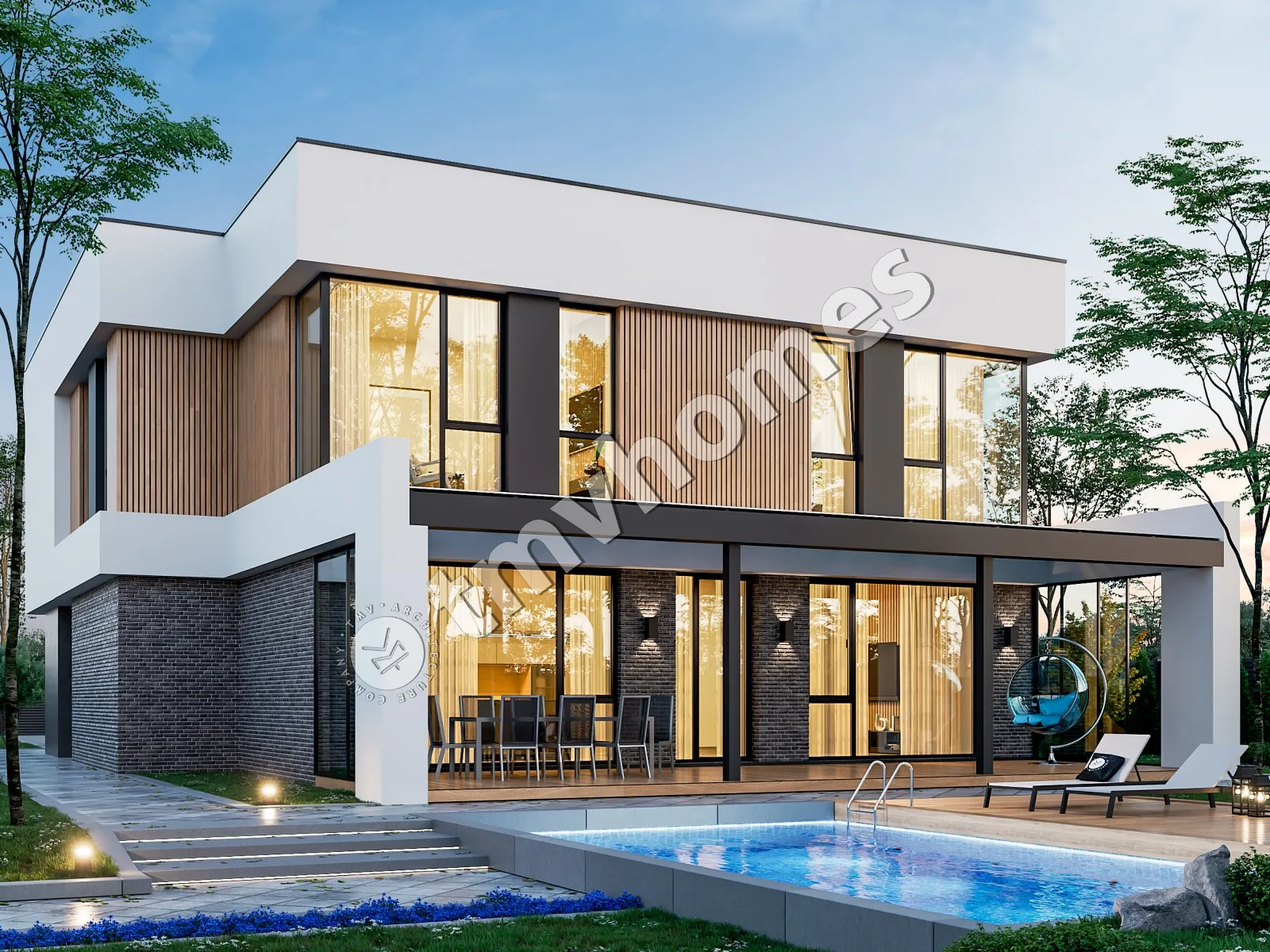 Proiect de casa cu etaj 252 m²: 3 Dormitoare, Birou, 3 Bai, Bucatarie deschisa, fara Garaj