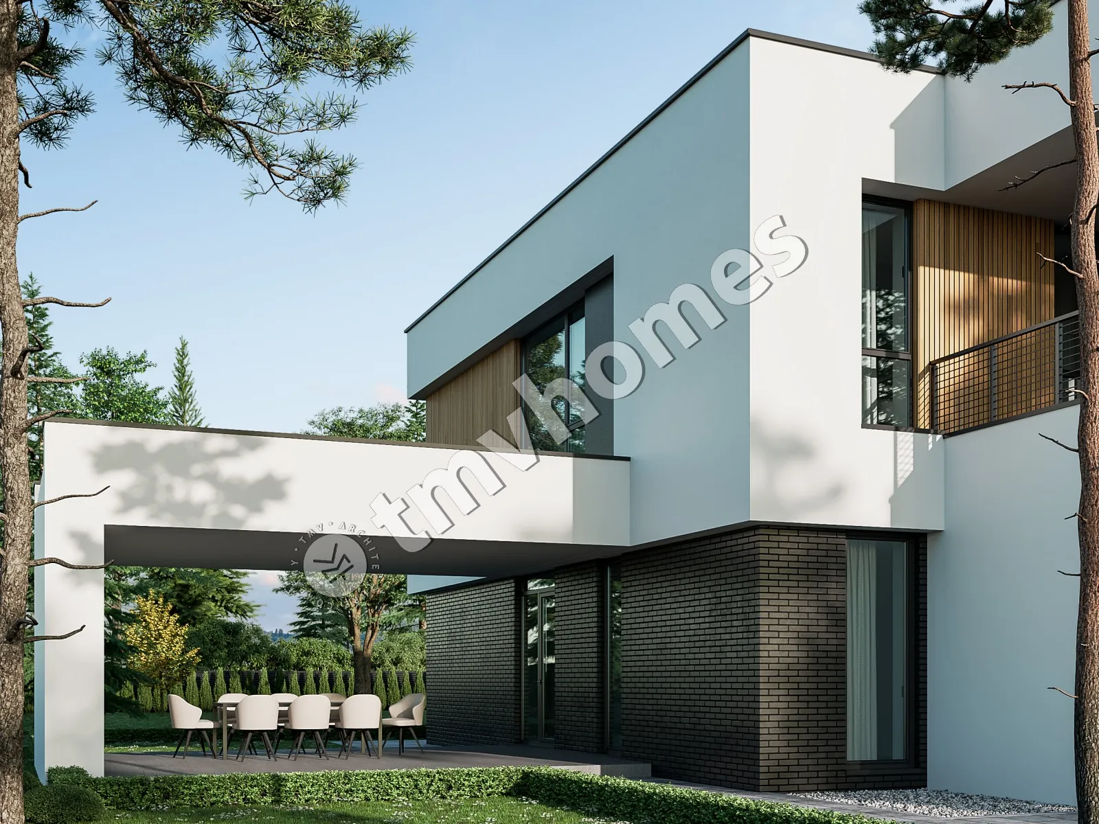Proiect de casa cu etaj 363 m²: 5 Dormitoare, 4 Bai, Bucatarie deschisa, fara Garaj