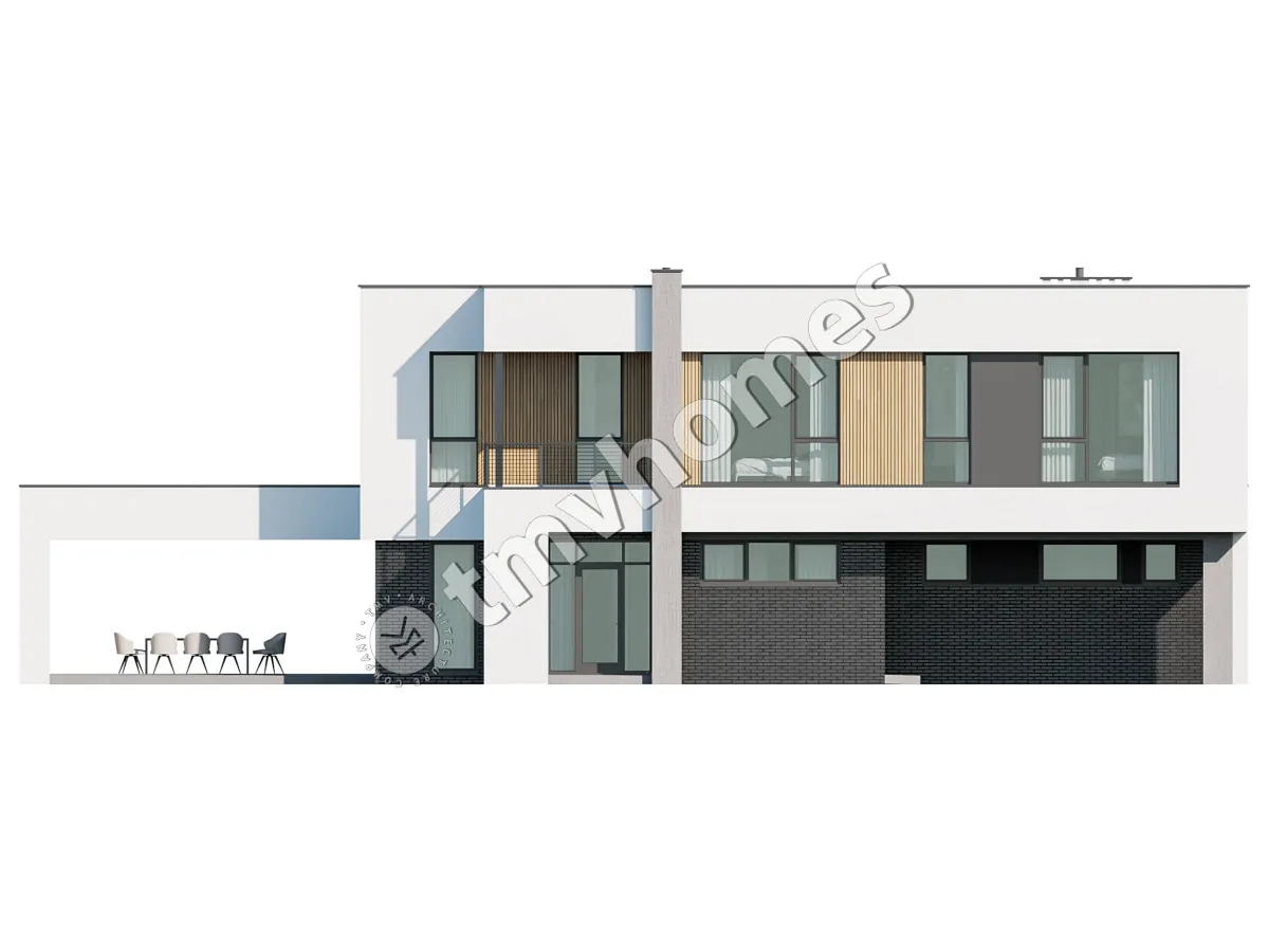 Proiect de casa cu etaj 363 m²: 5 Dormitoare, 4 Bai, Bucatarie deschisa, fara Garaj