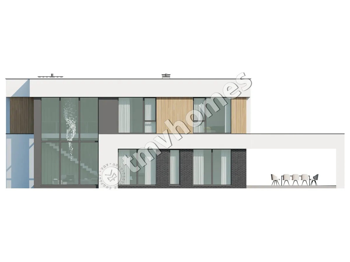 Proiect de casa cu etaj 363 m²: 5 Dormitoare, 4 Bai, Bucatarie deschisa, fara Garaj