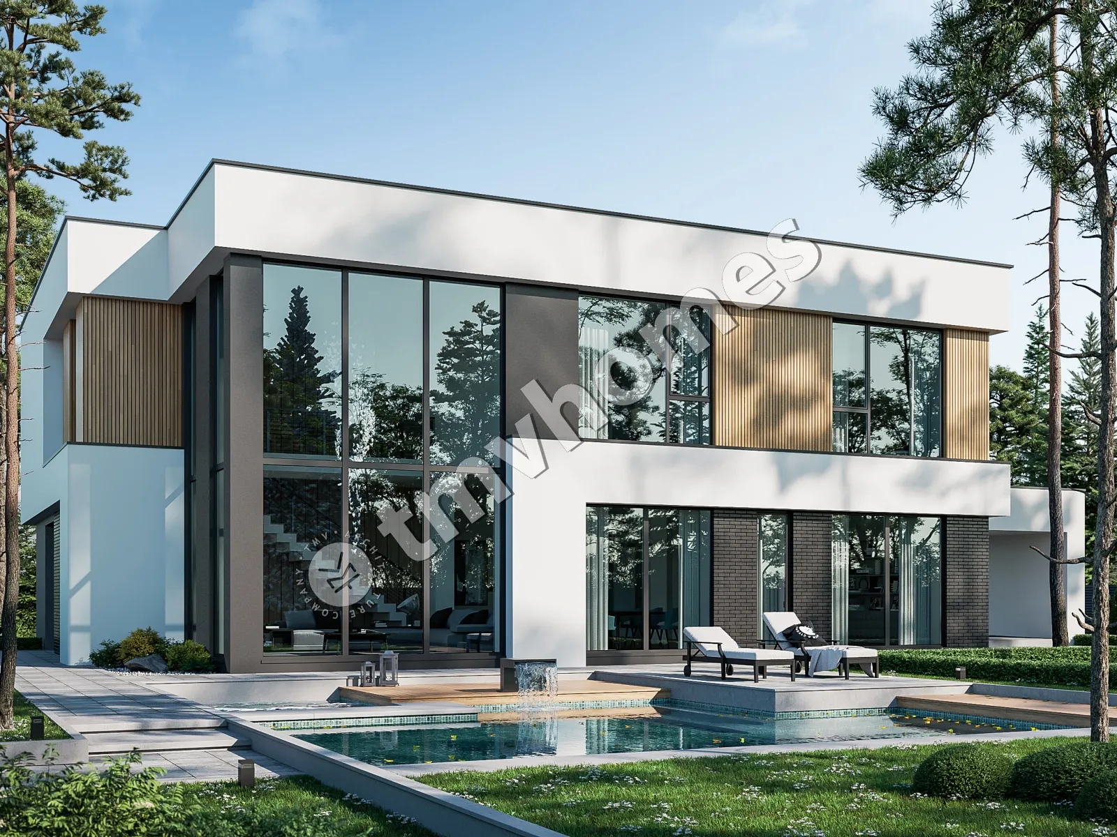Proiect de casa cu etaj 363 m²: 5 Dormitoare, 4 Bai, Bucatarie deschisa, fara Garaj