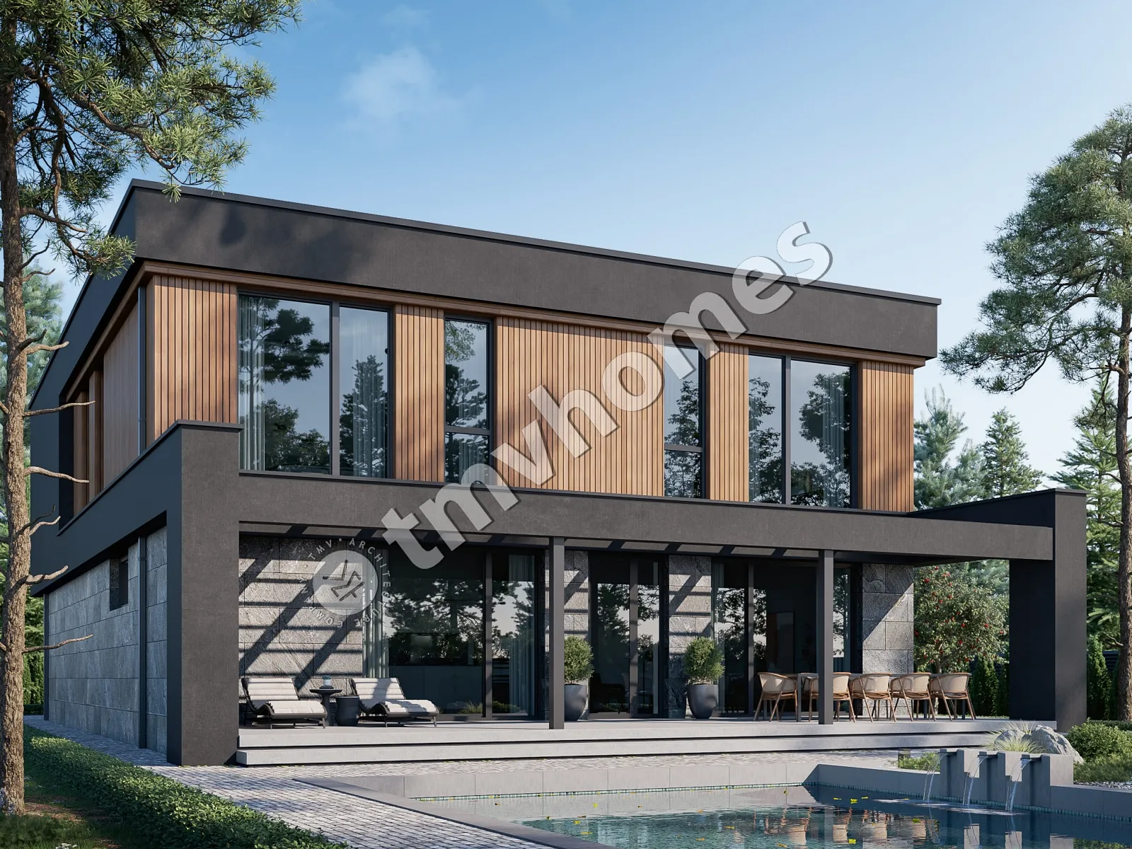 Proiect de casa cu etaj 331 m²: 3 Dormitoare, Birou, 3 Bai, Bucatarie deschisa, Garaj