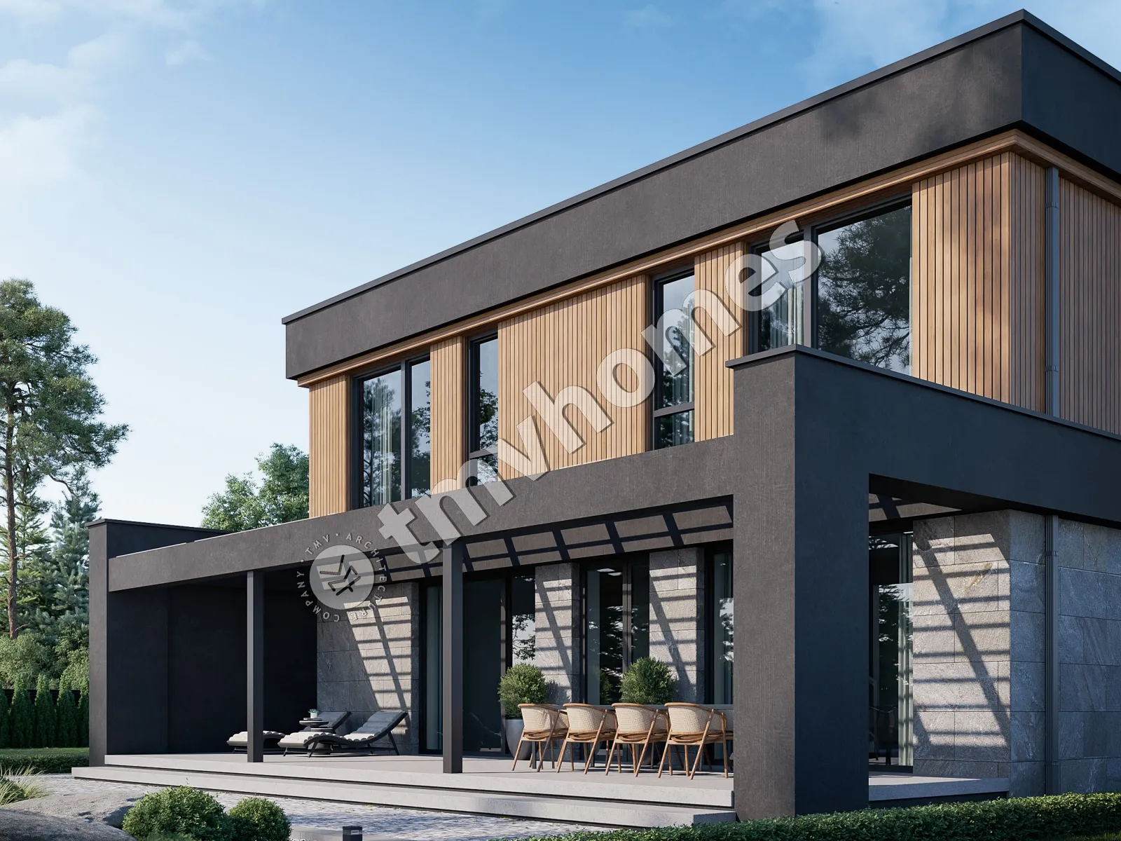 Proiect de casa cu etaj 331 m²: 3 Dormitoare, Birou, 3 Bai, Bucatarie deschisa, Garaj