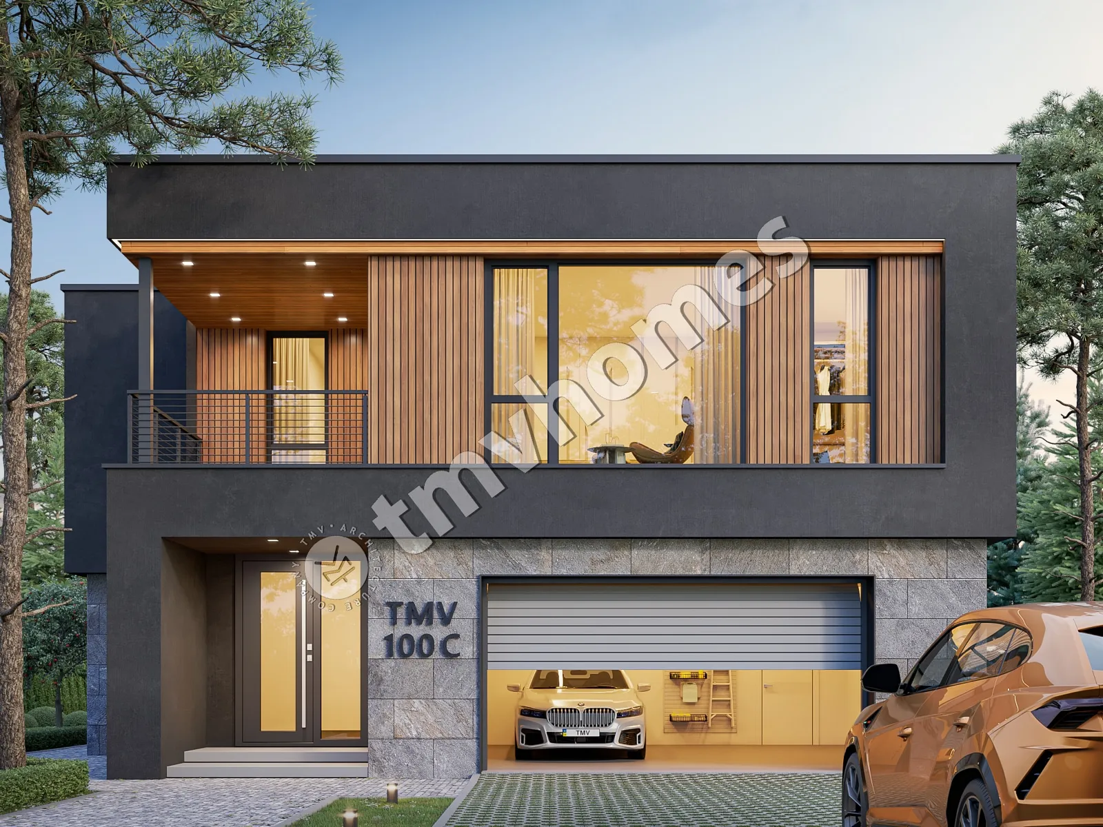 Proiect de casa cu etaj 331 m²: 3 Dormitoare, Birou, 3 Bai, Bucatarie deschisa, Garaj