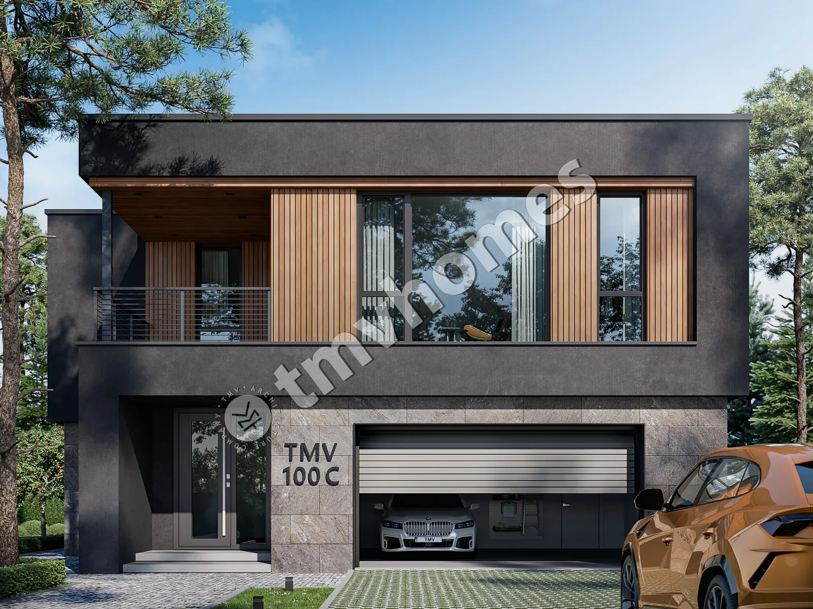 Proiect de casa cu etaj 331 m²: 3 Dormitoare, Birou, 3 Bai, Bucatarie deschisa, Garaj