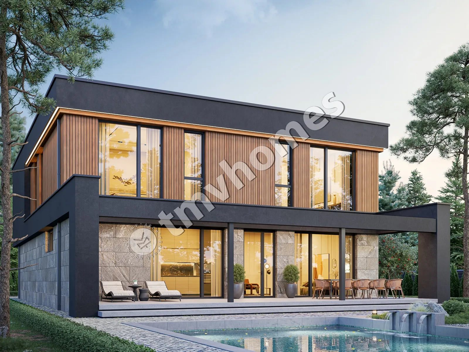 Proiect de casa cu etaj 331 m²: 3 Dormitoare, Birou, 3 Bai, Bucatarie deschisa, Garaj
