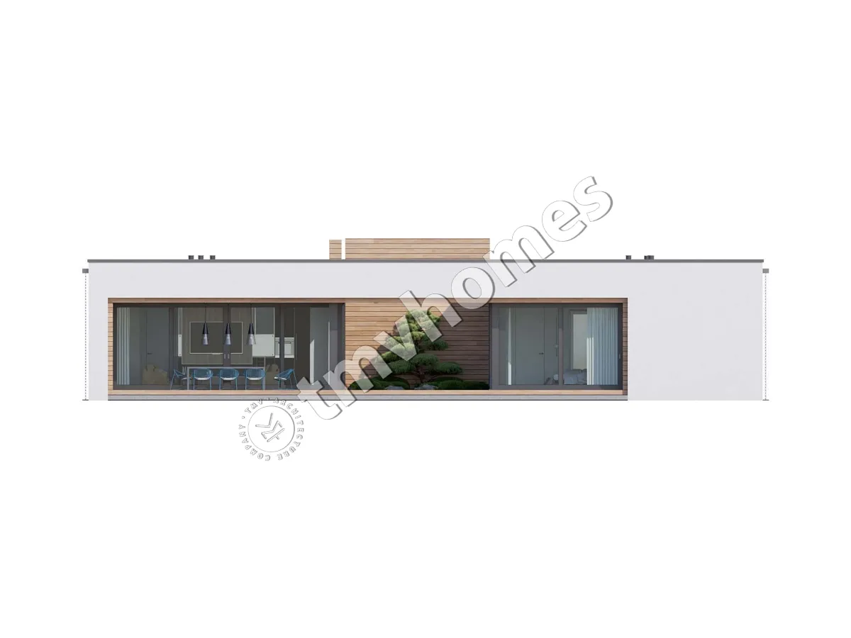 Proiect de casa parter 243 m²: 4 Dormitoare, 5 Bai, Bucatarie deschisa, fara Garaj