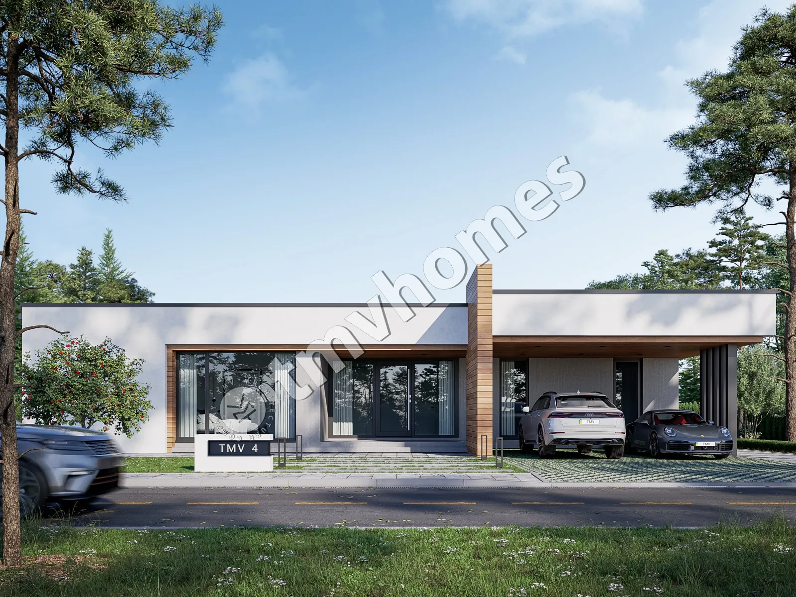 Proiect de casa parter 243 m²: 4 Dormitoare, 5 Bai, Bucatarie deschisa, fara Garaj