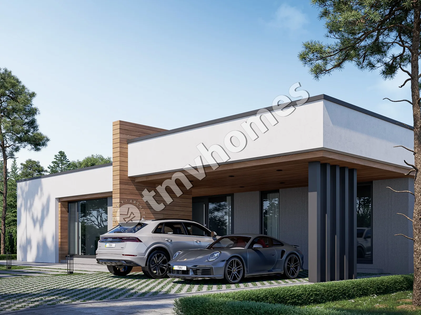 Proiect de casa parter 243 m²: 4 Dormitoare, 5 Bai, Bucatarie deschisa, fara Garaj