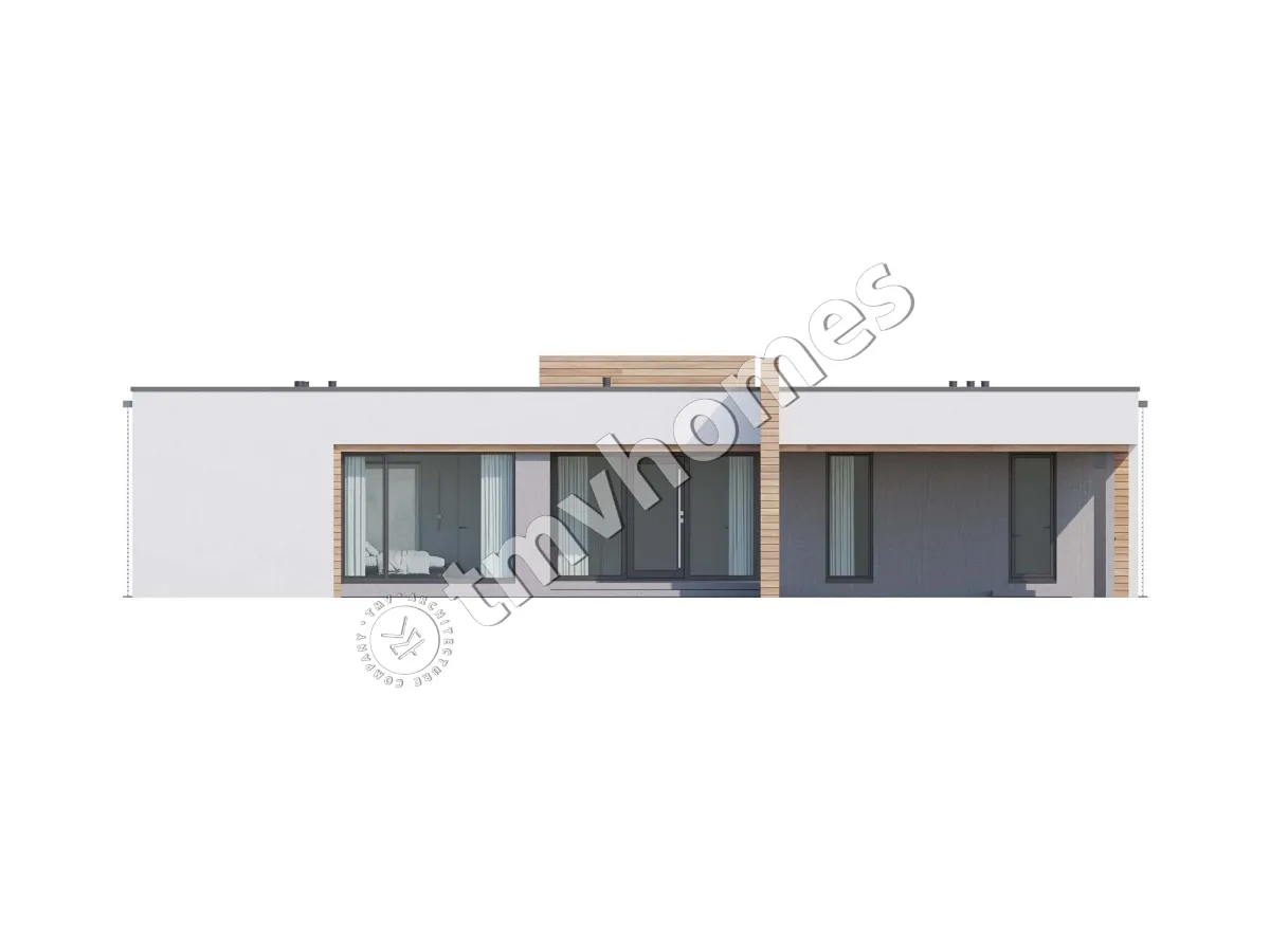 Proiect de casa parter 243 m²: 4 Dormitoare, 5 Bai, Bucatarie deschisa, fara Garaj