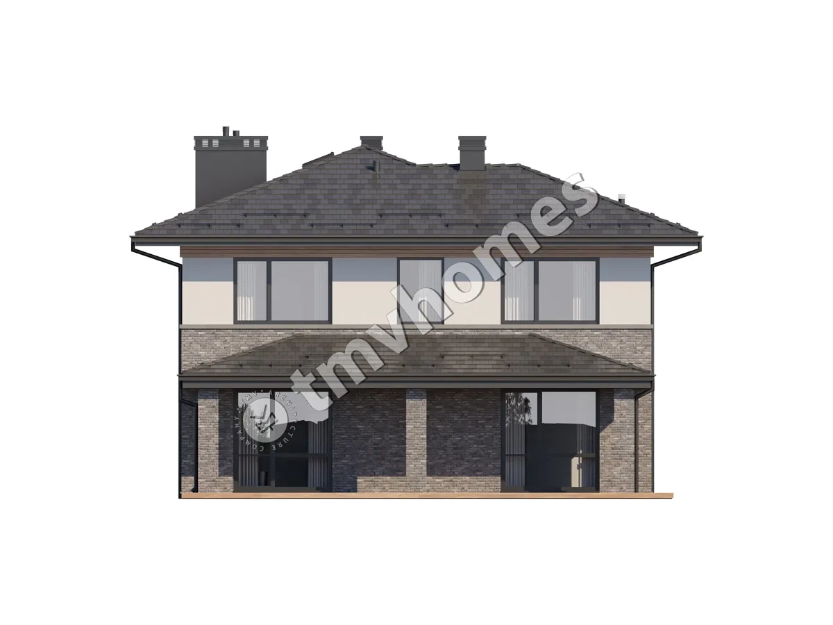 Proiect de casa cu etaj 175 m²: 3 Dormitoare, Birou, 3 Bai, Bucatarie deschisa, fara Garaj