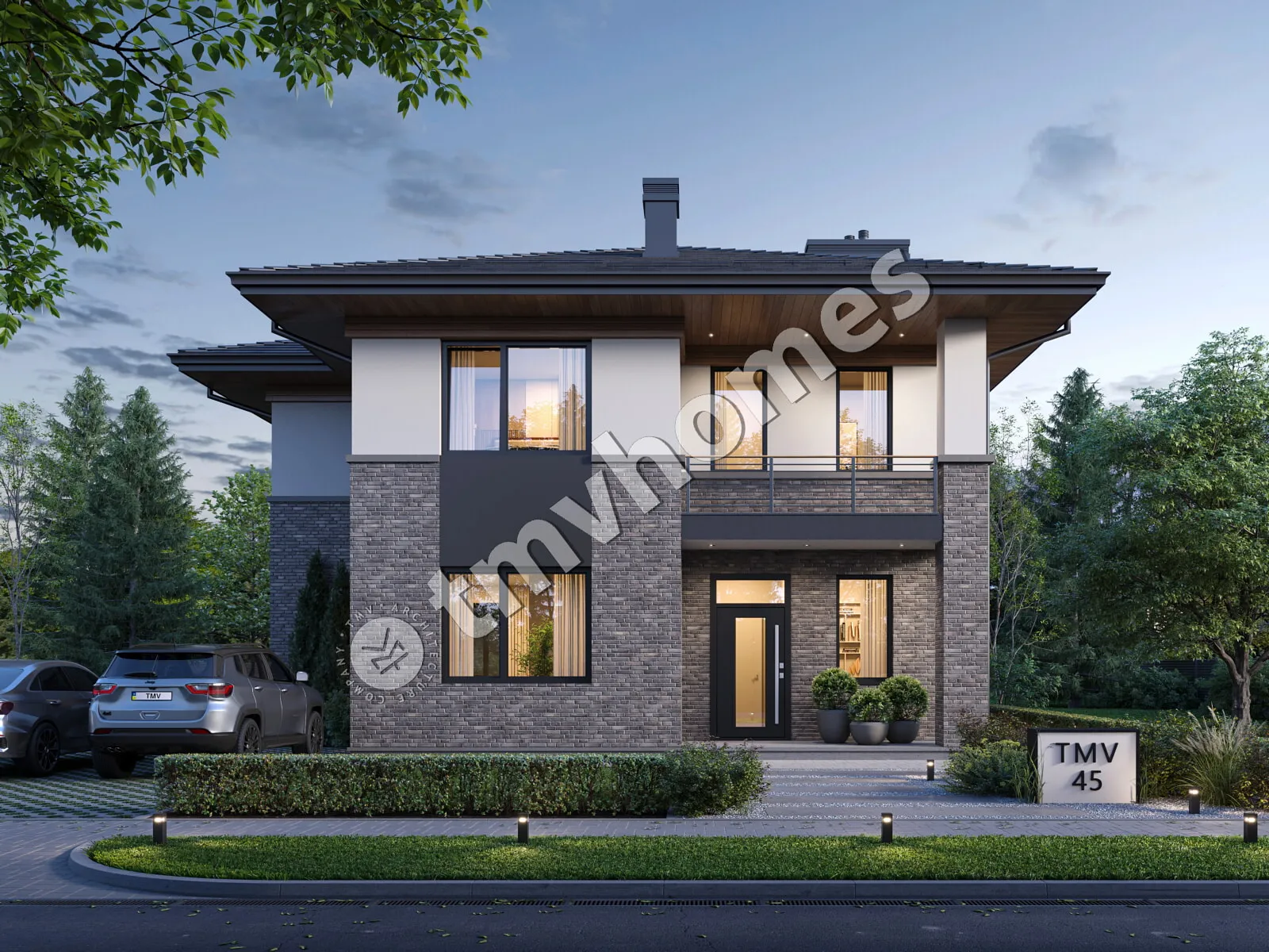 Proiect de casa cu etaj 175 m²: 3 Dormitoare, Birou, 3 Bai, Bucatarie deschisa, fara Garaj
