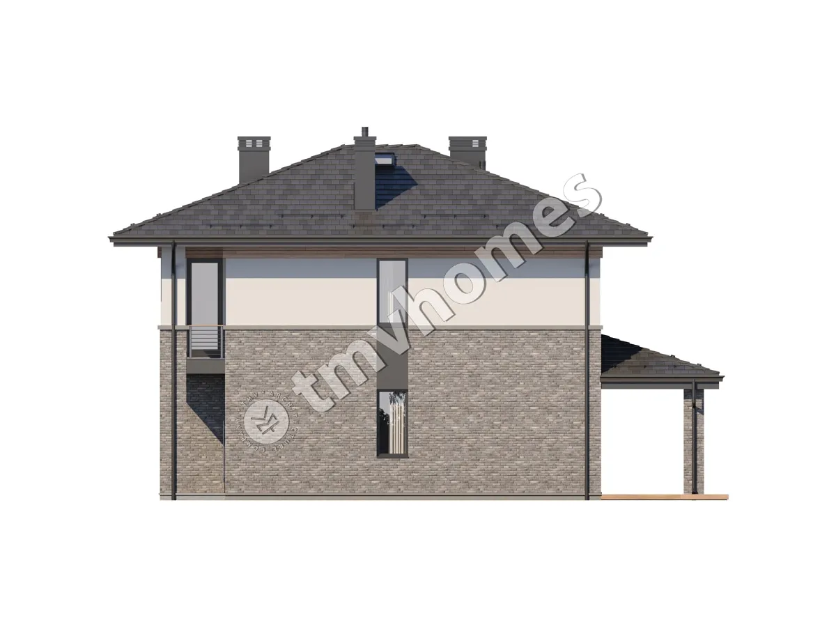 Proiect de casa cu etaj 175 m²: 3 Dormitoare, Birou, 3 Bai, Bucatarie deschisa, fara Garaj