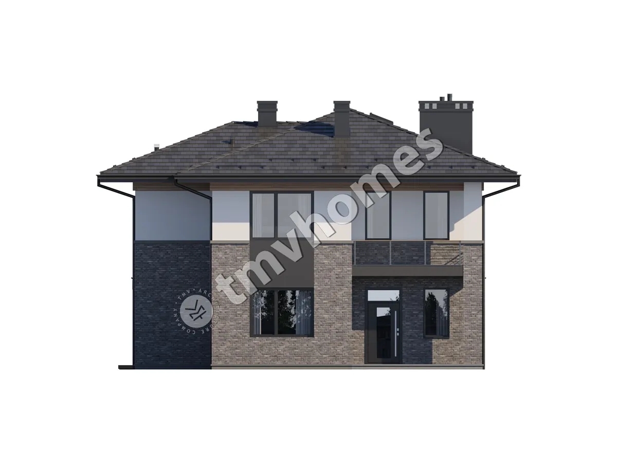 Proiect de casa cu etaj 175 m²: 3 Dormitoare, Birou, 3 Bai, Bucatarie deschisa, fara Garaj
