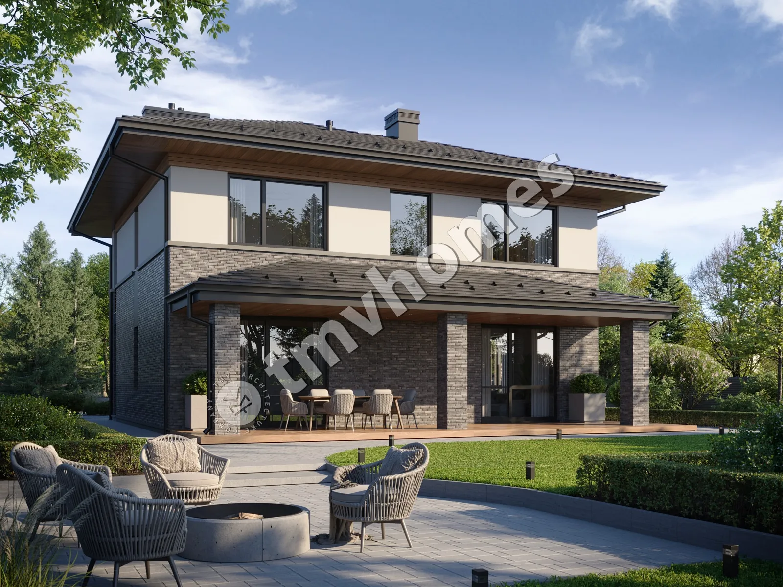 Proiect de casa cu etaj 175 m²: 3 Dormitoare, Birou, 3 Bai, Bucatarie deschisa, fara Garaj