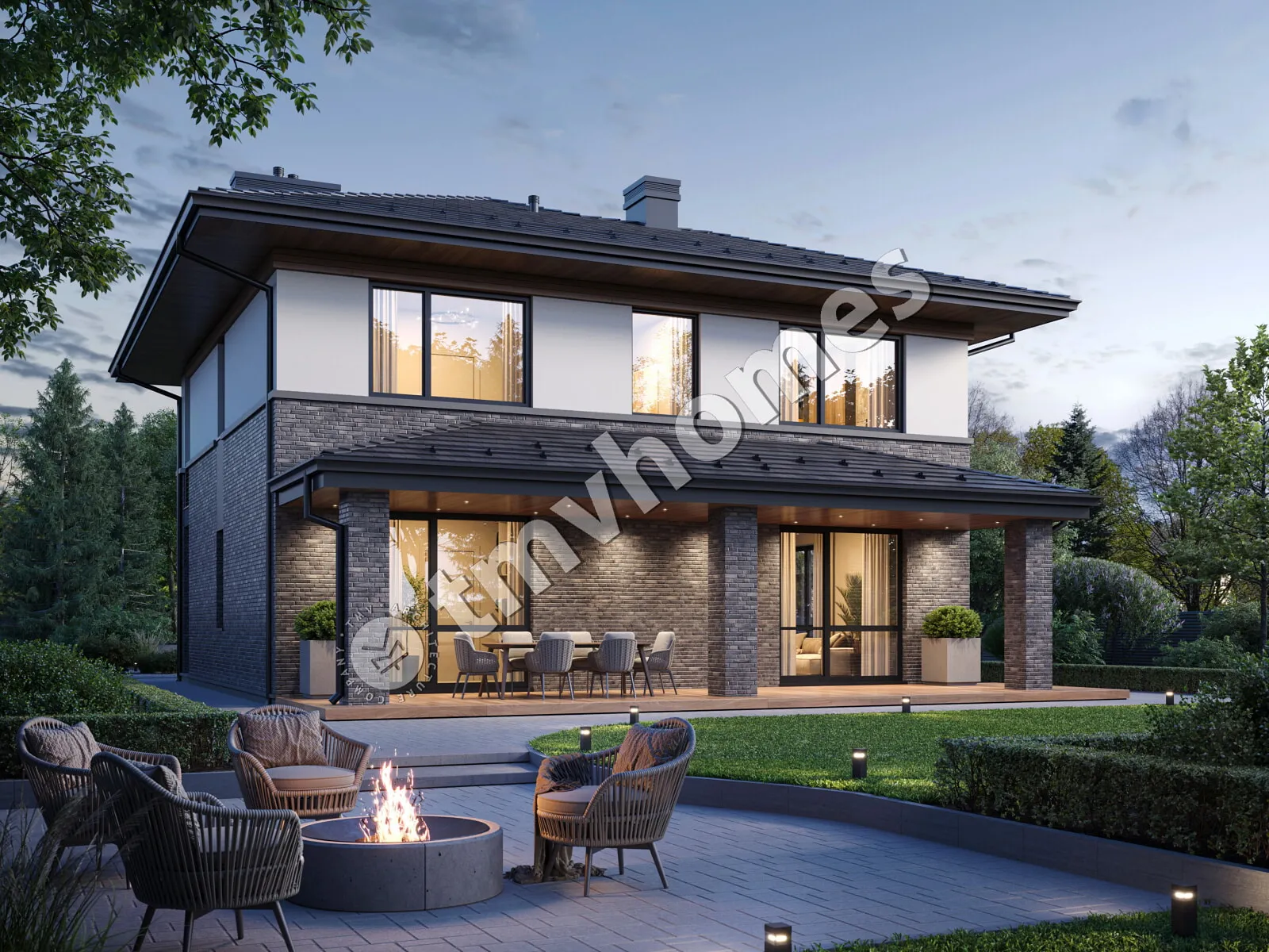 Proiect de casa cu etaj 175 m²: 3 Dormitoare, Birou, 3 Bai, Bucatarie deschisa, fara Garaj