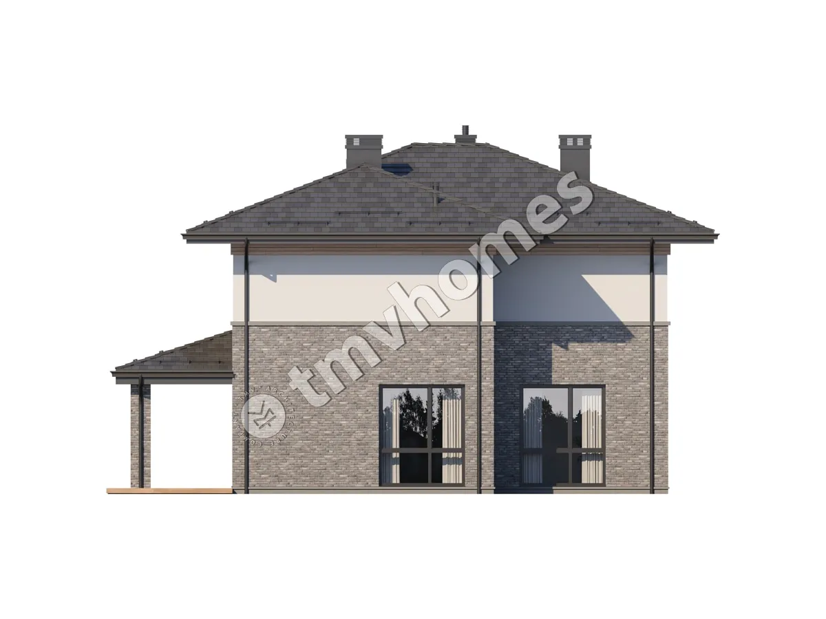 Proiect de casa cu etaj 175 m²: 3 Dormitoare, Birou, 3 Bai, Bucatarie deschisa, fara Garaj