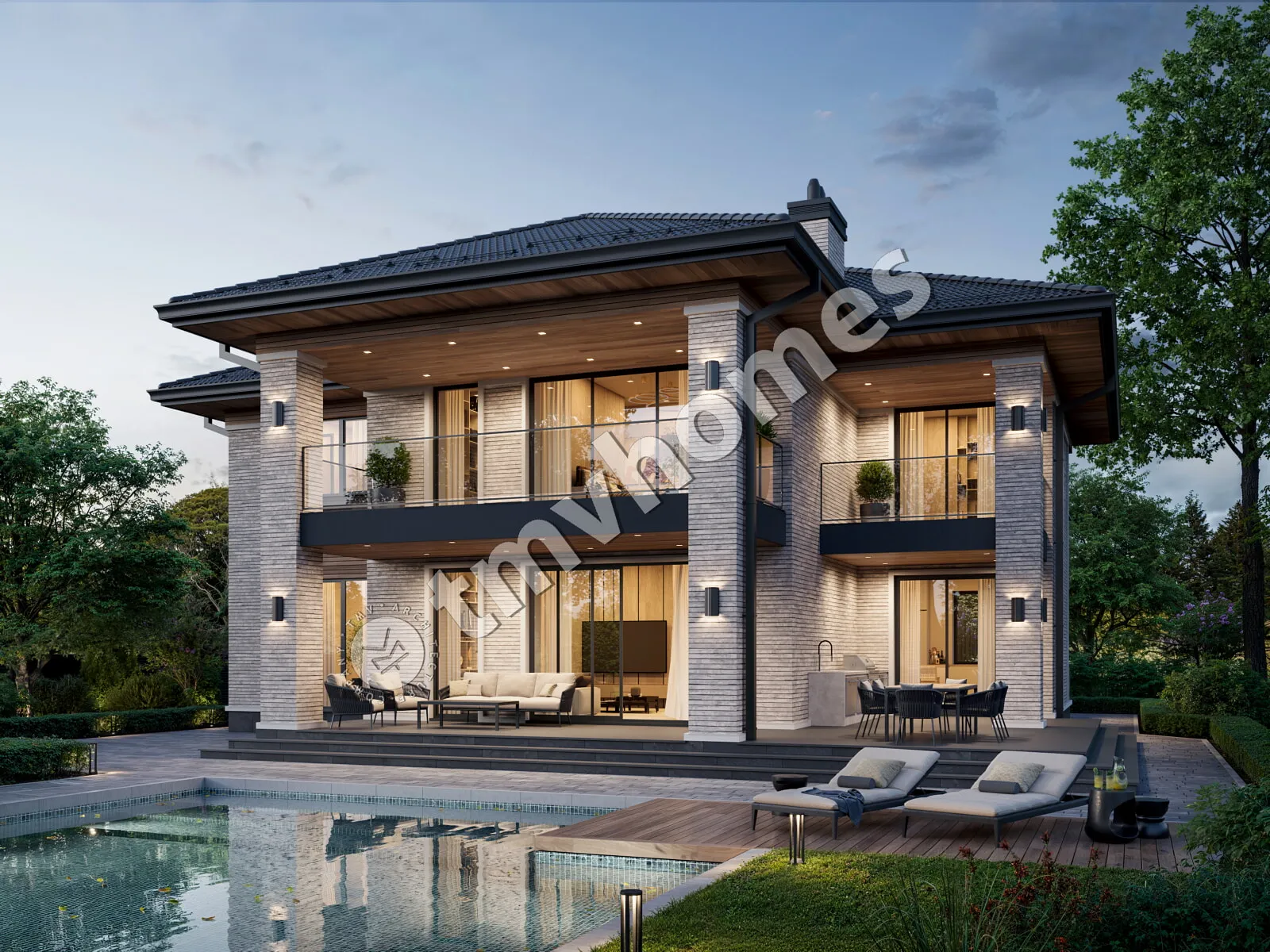 Proiect de casa cu etaj 353 m²: 4 Dormitoare, Birou, 3 Bai, fara Garaj