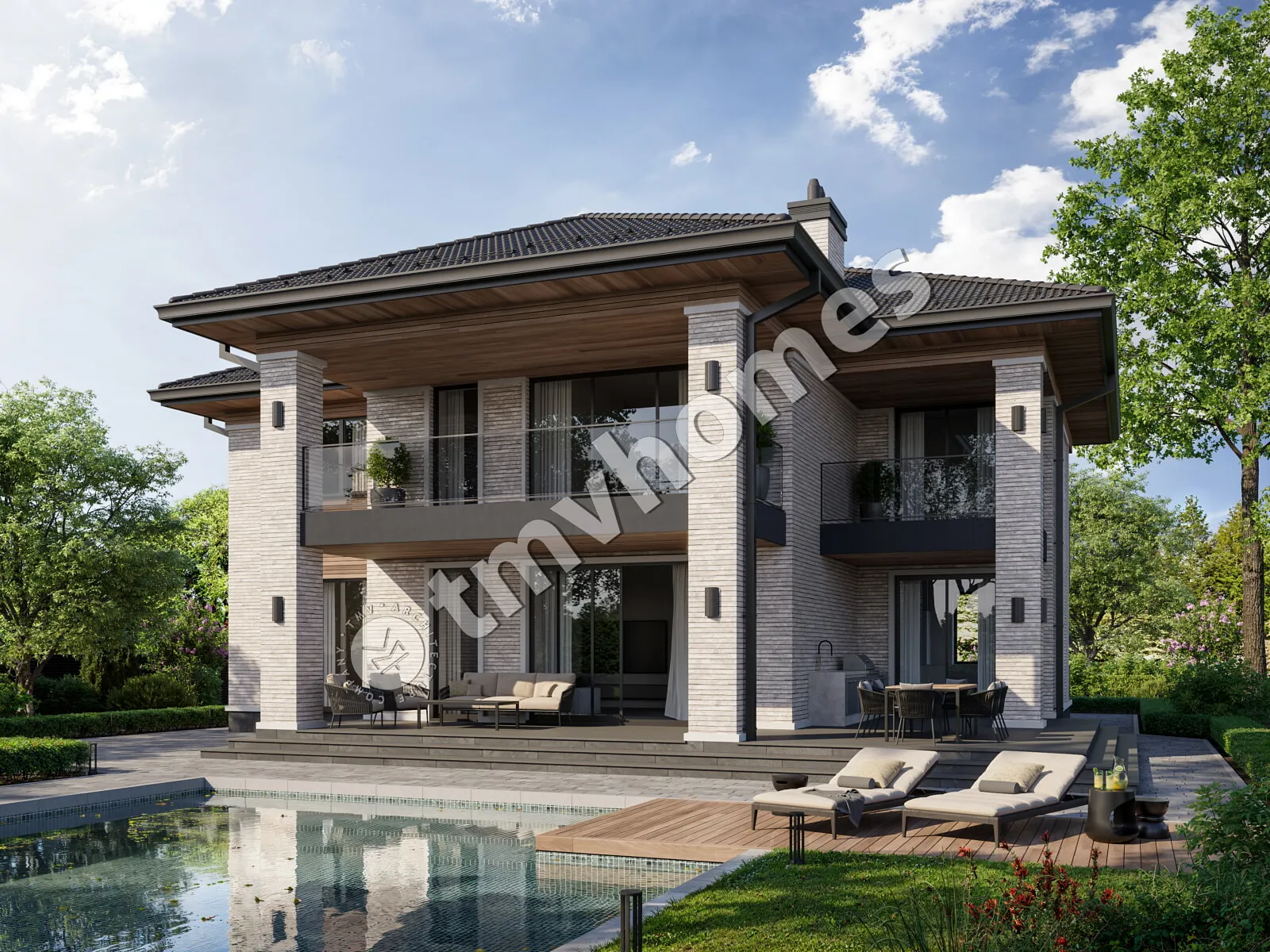 Proiect de casa cu etaj 353 m²: 4 Dormitoare, Birou, 3 Bai, fara Garaj