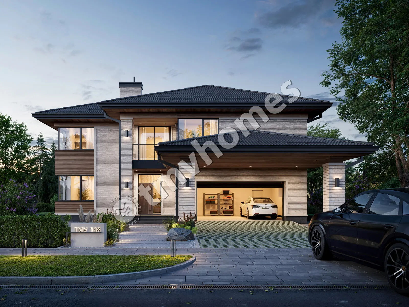 Proiect de casa cu etaj 353 m²: 4 Dormitoare, Birou, 3 Bai, fara Garaj