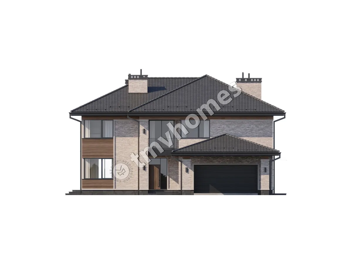 Proiect de casa cu etaj 353 m²: 4 Dormitoare, Birou, 3 Bai, fara Garaj