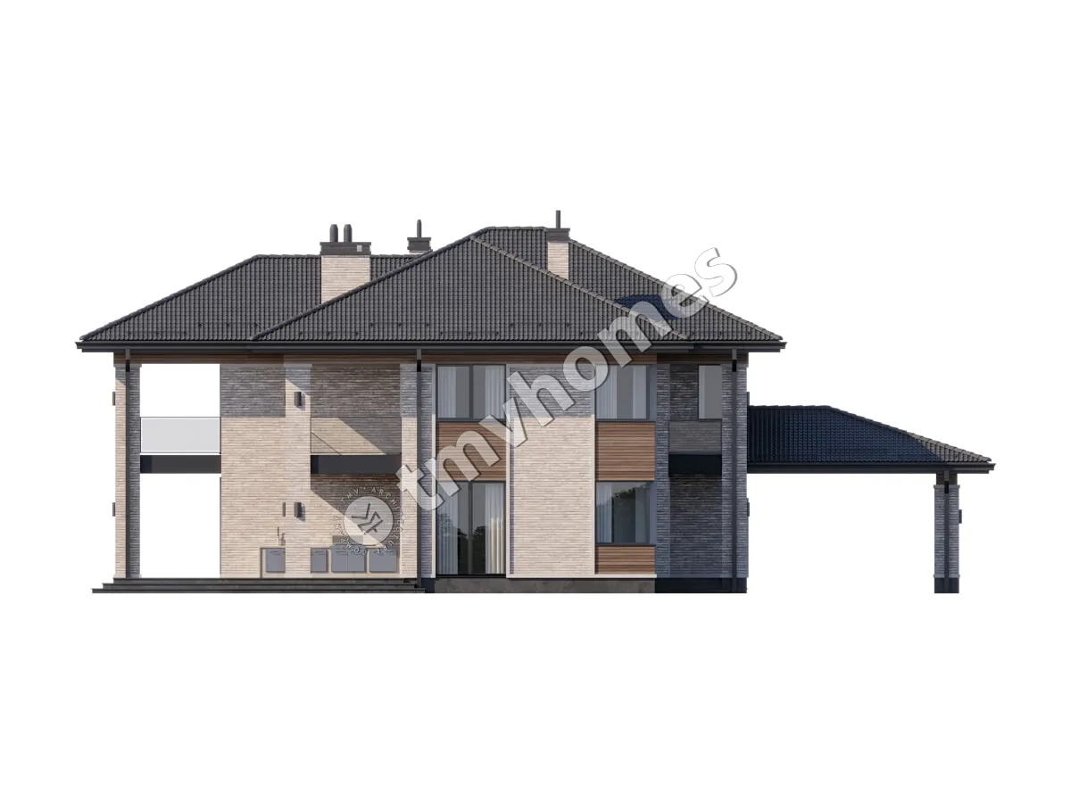 Proiect de casa cu etaj 353 m²: 4 Dormitoare, Birou, 3 Bai, fara Garaj