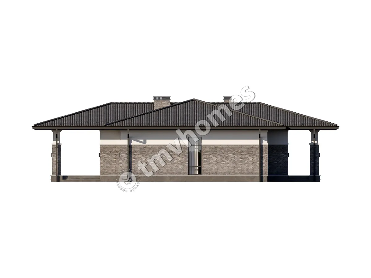 Proiect de casa parter 212 m²: 3 Dormitoare, Birou, 3 Bai, Bucatarie deschisa, fara Garaj