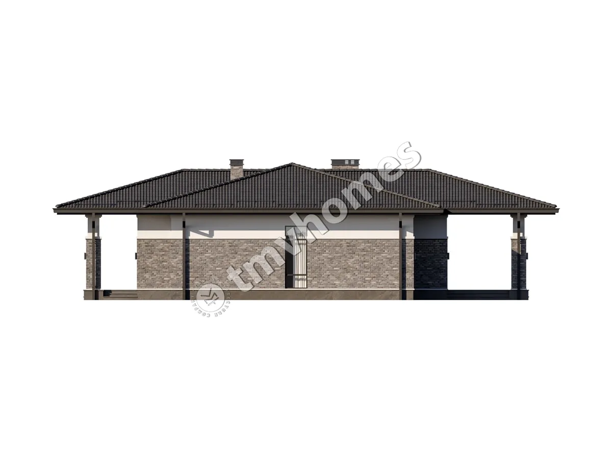 Proiect de casa parter 212 m²: 3 Dormitoare, Birou, 3 Bai, Bucatarie deschisa, fara Garaj