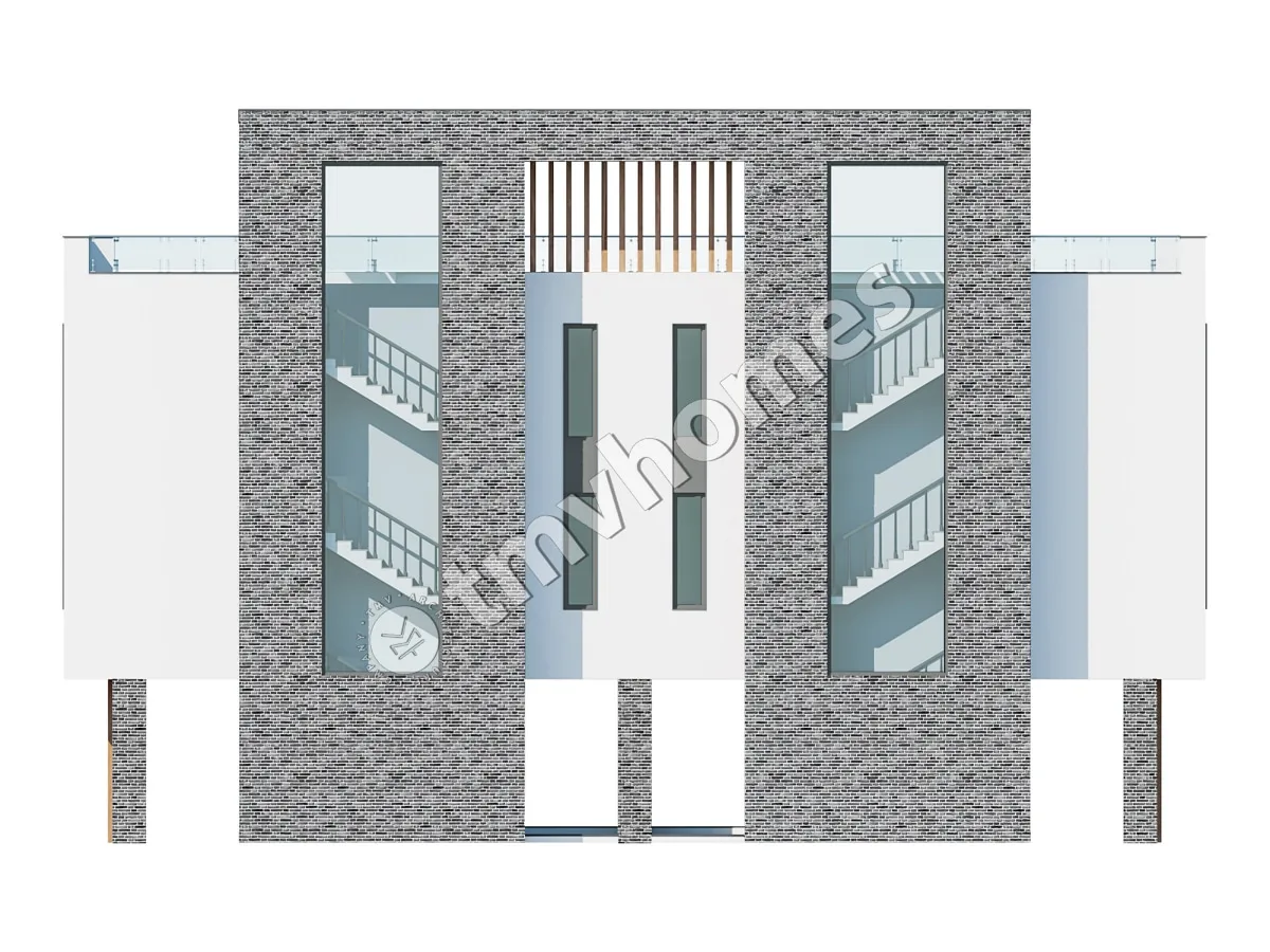 Proiect de casă duplex modernă cu 3 etaje, de 126 m² mp, cu ferestre mari și terasă pe acoperiș