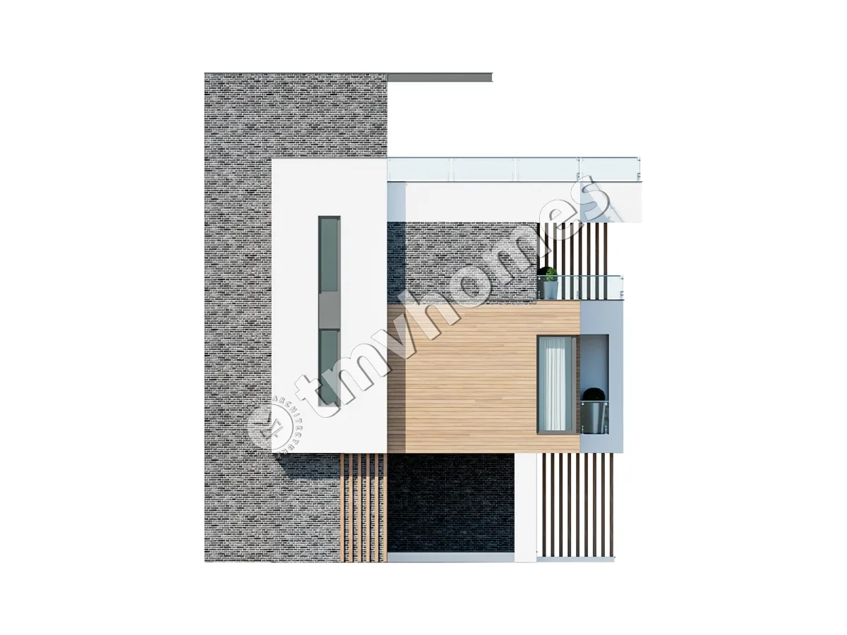 Proiect de casă duplex modernă cu 3 etaje, de 126 m² mp, cu ferestre mari și terasă pe acoperiș