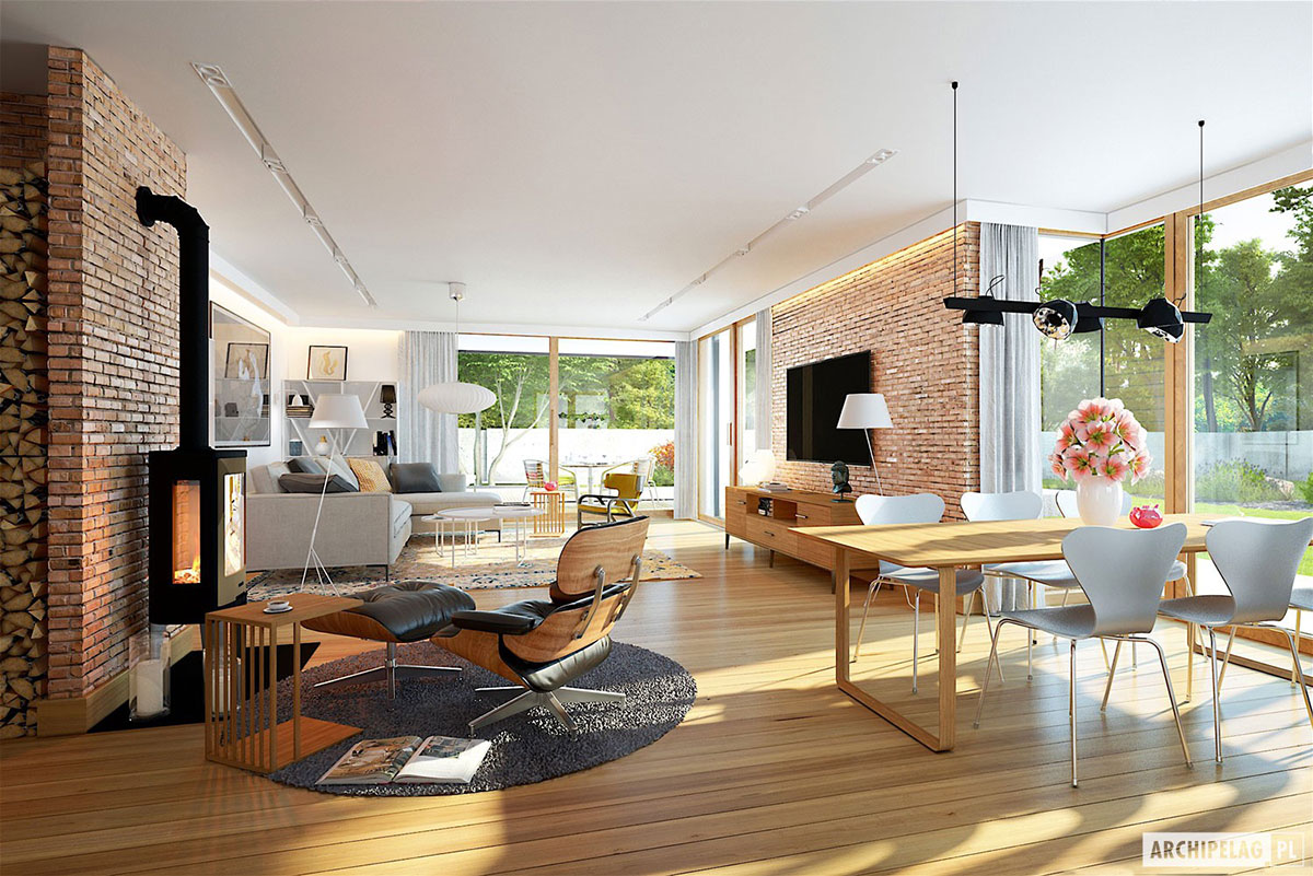 1700 Sq Ft T-Shaped House Plan with 2-Car Garage and 3 Beds