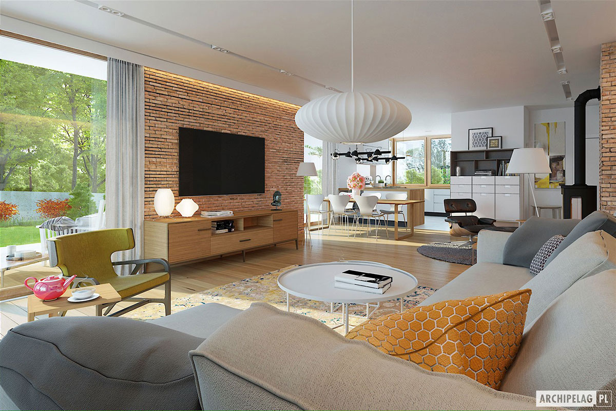 1700 Sq Ft T-Shaped House Plan with 2-Car Garage and 3 Beds