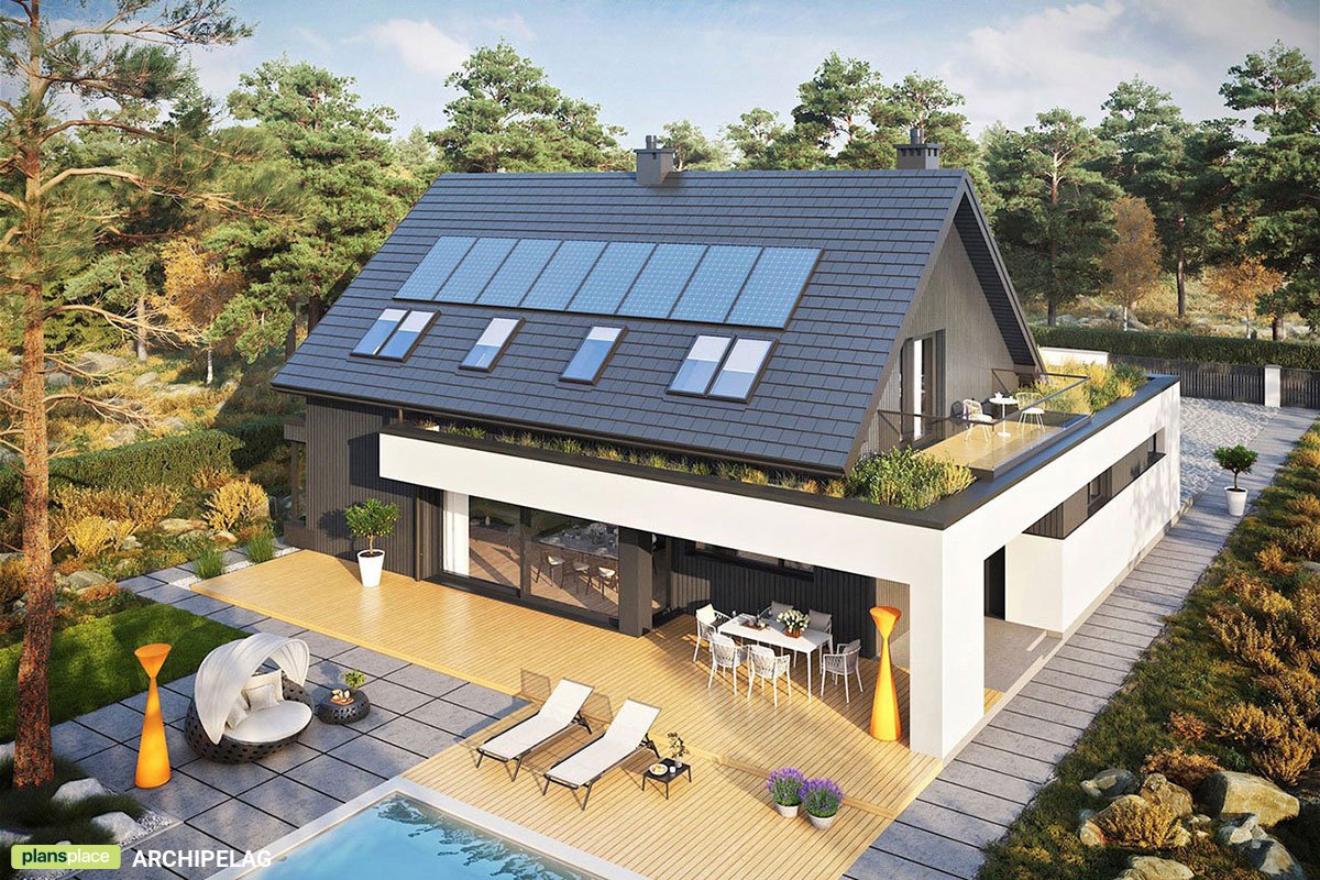 Single Floor Plan with Fireplace in Center of House and Garage