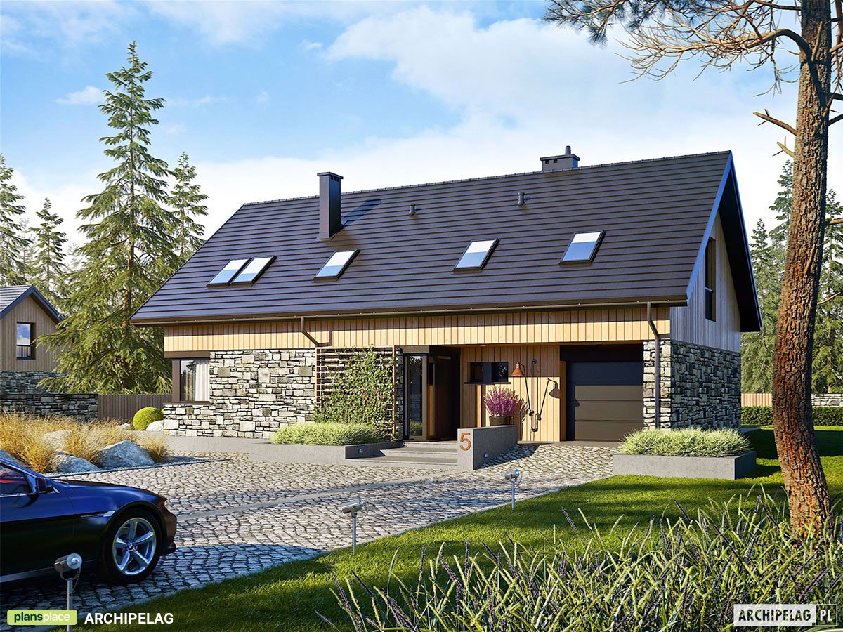 Proiect de casa 163 m²: Parter cu mansardă, 4 Dormitoare, 3 Bai, Bucatarie deschisa, Garaj
