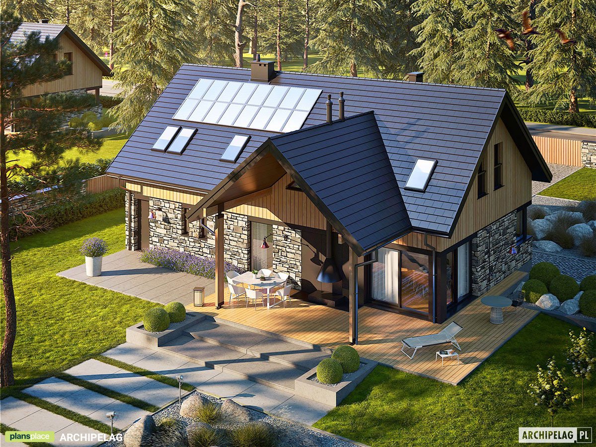 Proiect de casa 163 m²: Parter cu mansardă, 4 Dormitoare, 3 Bai, Bucatarie deschisa, Garaj