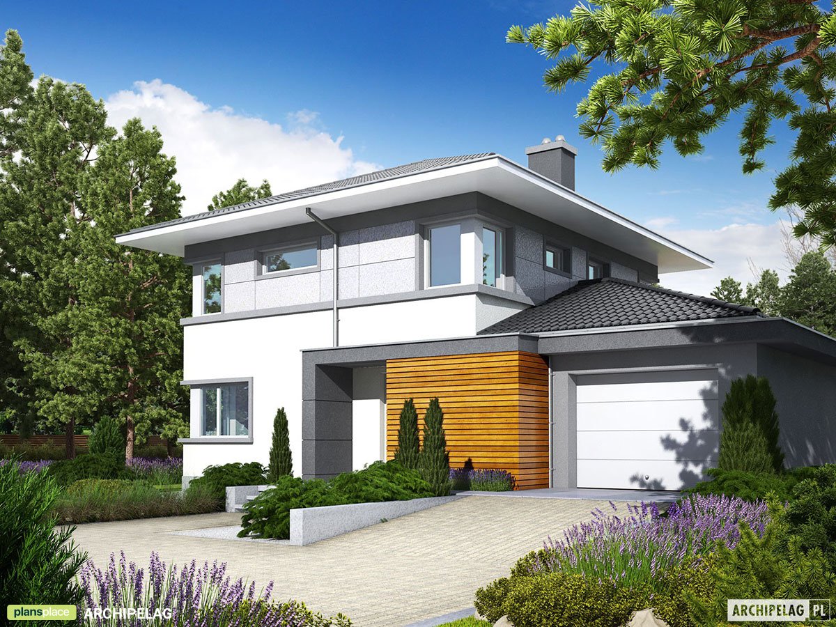 Two Story House Plan with Corner Fireplace with 1-Car Garage