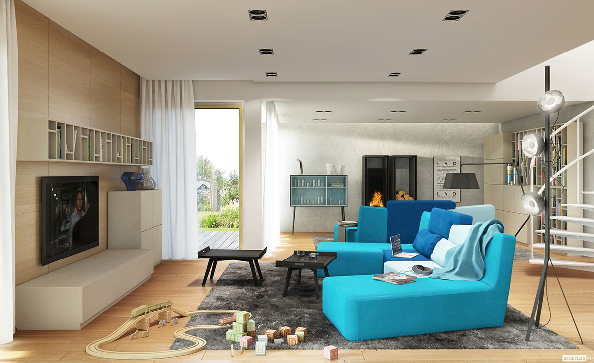 Proiect de casa parter cu mansardă 207 m²: 3 Dormitoare, Birou, 2 Bai, Bucatarie deschisa, Garaj