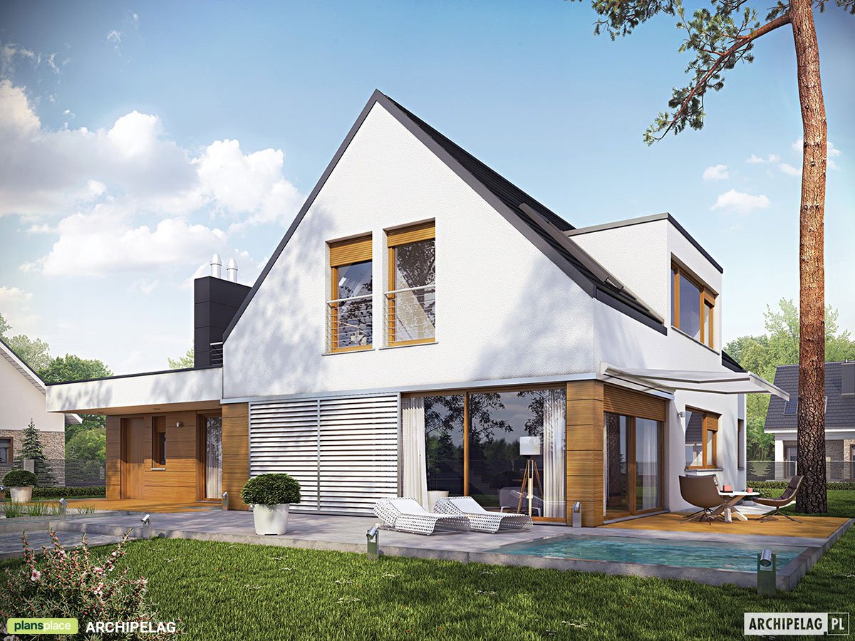 Proiect de casa parter cu mansardă 207 m²: 3 Dormitoare, Birou, 2 Bai, Bucatarie deschisa, Garaj