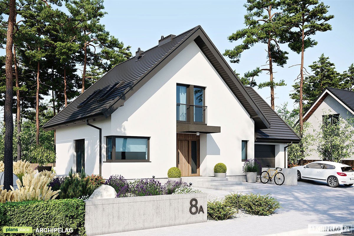 Proiect de casa parter cu mansardă 165 m²: 3 Dormitoare, Birou, 2 Bai, Bucatarie deschisa, Garaj