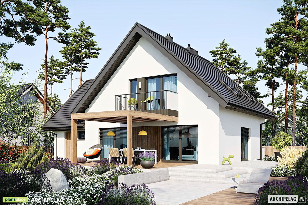 Proiect de casa parter cu mansardă 165 m²: 3 Dormitoare, Birou, 2 Bai, Bucatarie deschisa, Garaj