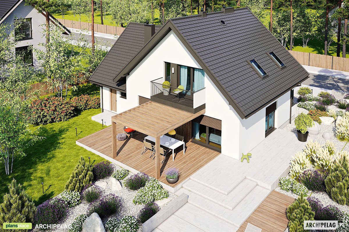 Proiect de casa parter cu mansardă 165 m²: 3 Dormitoare, Birou, 2 Bai, Bucatarie deschisa, Garaj