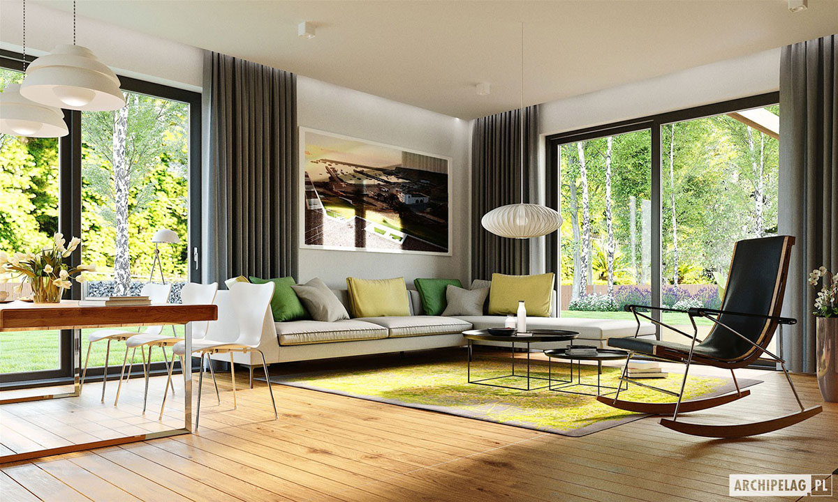 Proiect de casa parter cu mansardă 165 m²: 3 Dormitoare, Birou, 2 Bai, Bucatarie deschisa, Garaj