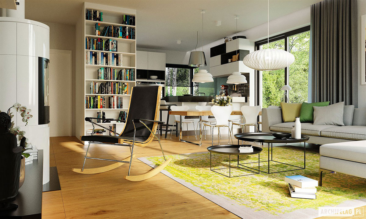 Proiect de casa parter cu mansardă 165 m²: 3 Dormitoare, Birou, 2 Bai, Bucatarie deschisa, Garaj
