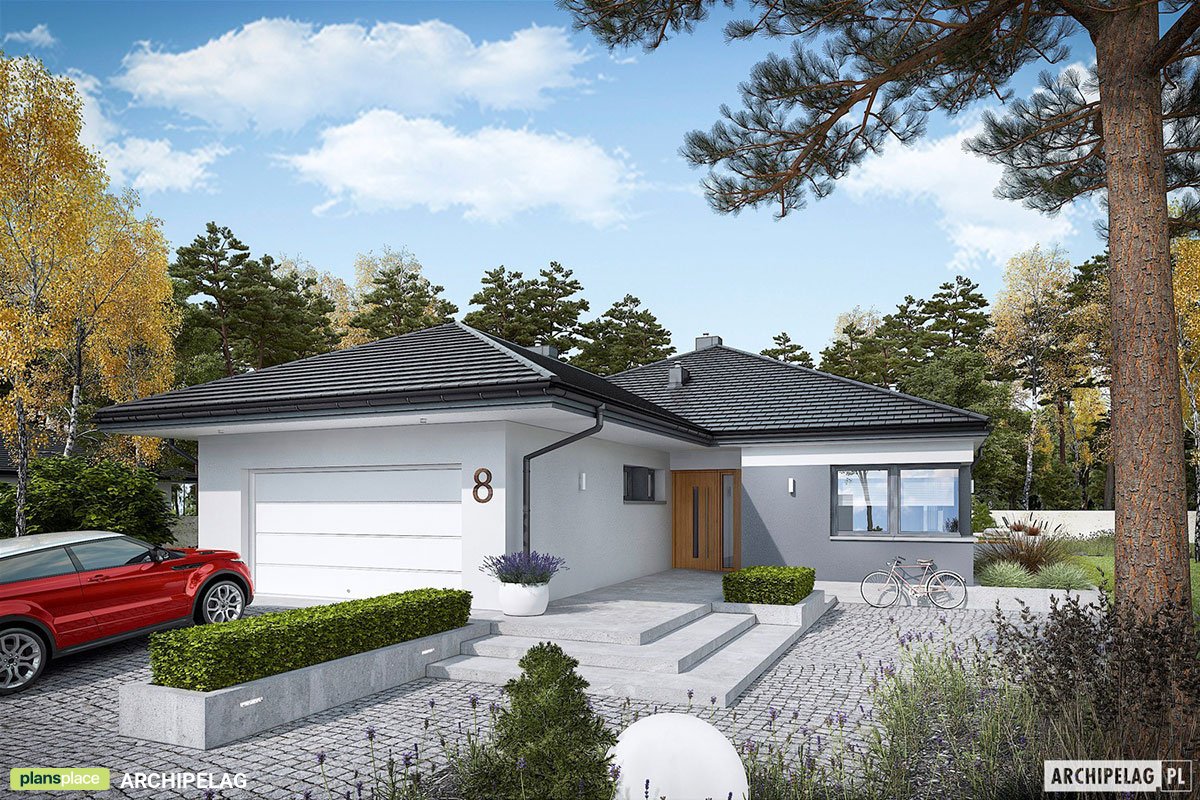 T-Shaped European House with Open Floor Plan and 4 Beds