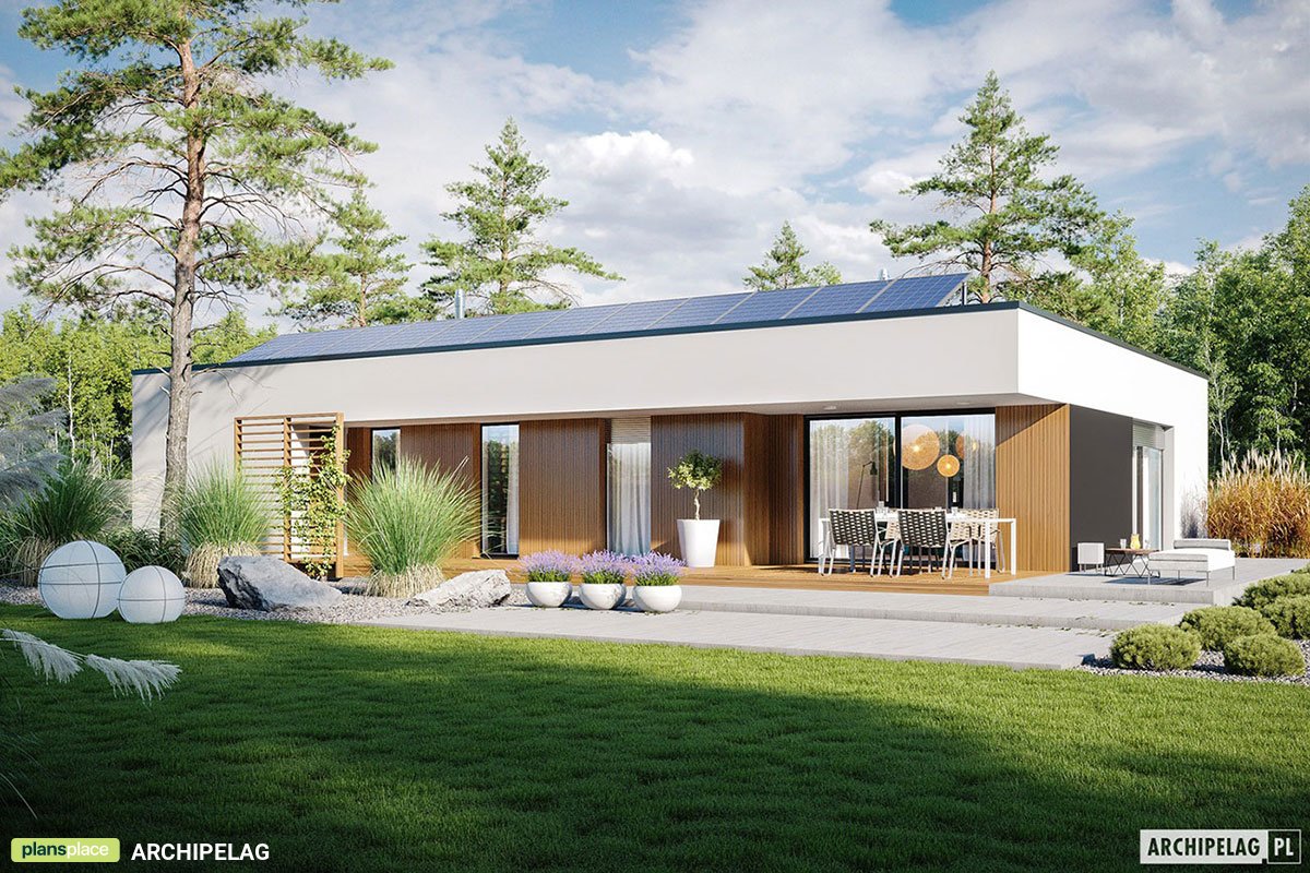 Proiect de casa parter 150 m²: 3 Dormitoare, 2 Bai, Bucatarie deschisa, Garaj
