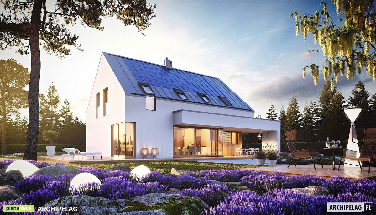Proiect de casa parter cu mansardă 203 m²: 3 Dormitoare, Birou, 3 Bai, Bucatarie deschisa, Garaj