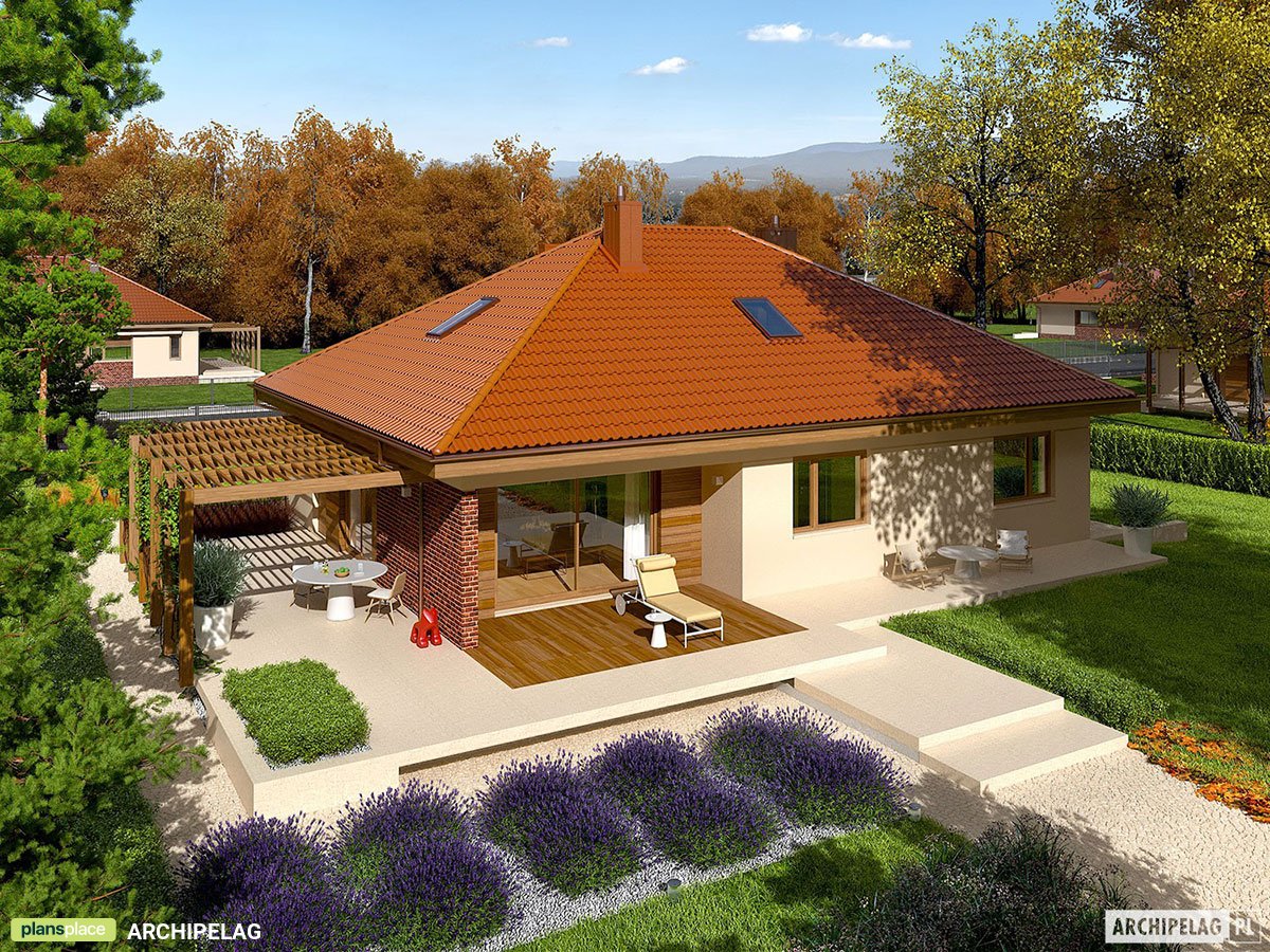 One Level House Plan with Bonus Room, 2 Beds and 1-Car Garage