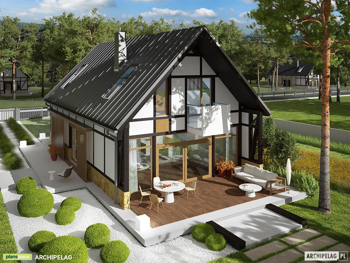 Contemporary Home Plan with Large Windows and Home Office